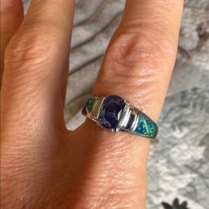 Tanzanite and Mexican Opal Silver Ring